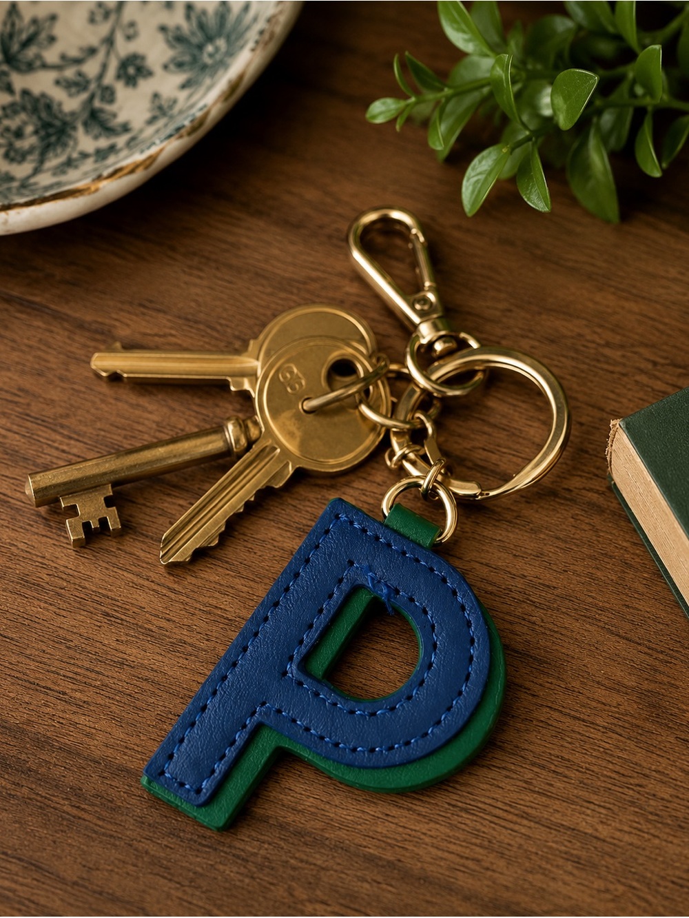 Purse charm initial P keychain initial P blue & green initial P purse charm P